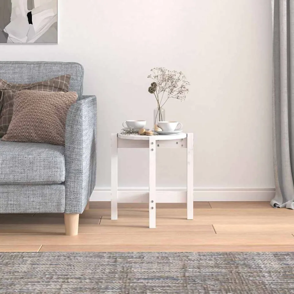 vidaXL Salontafel Ø 42,5x45 cm massief grenenhout wit, foto 3