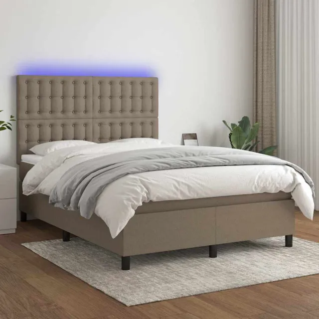 vidaXL Boxspring met matras en LED stof taupe 140x200 cm