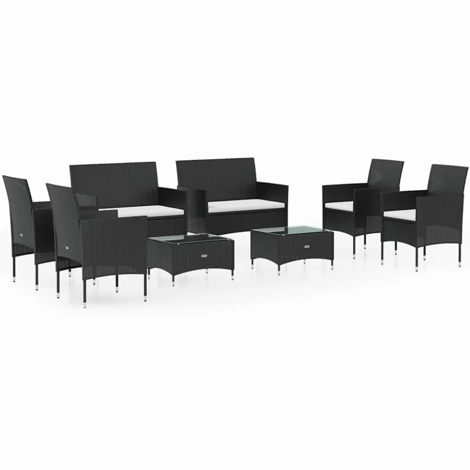 vidaXL 8-delige Loungeset met kussens poly rattan zwart, foto 3