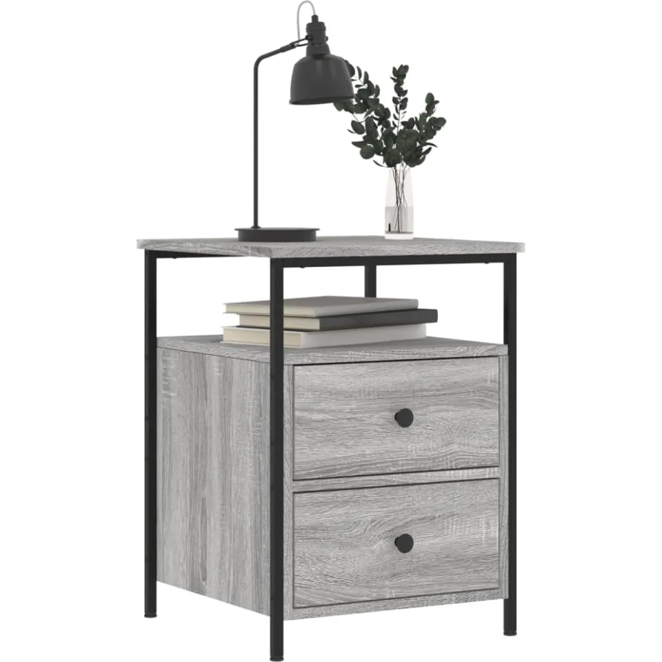 vidaXL Nachtkastje 44x45x60 cm bewerkt hout grijs sonoma eikenkleurig