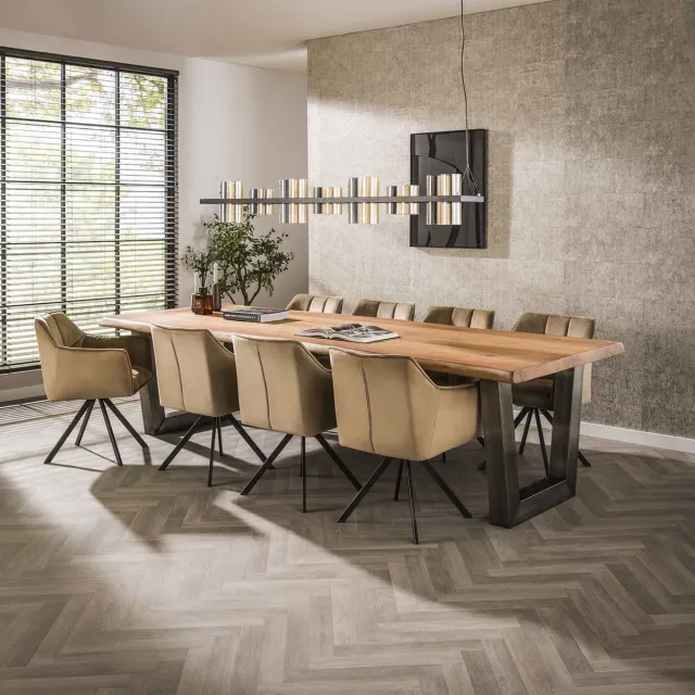 Hoyz Collection Hoyz - Eetkamertafel - Stam - Zwart RVS Onderstel - 300x100x77