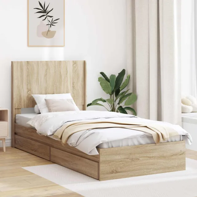 vidaXL Bedframe met opbergruimte en hoofdbord Sonoma Eiken 90 x 200 cm Bruin
