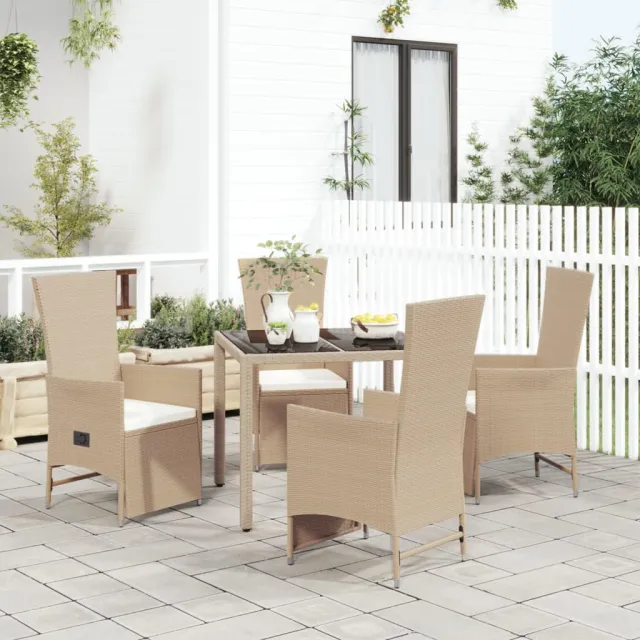 vidaXL 5-delige Tuinset met kussens poly rattan beige, foto 2