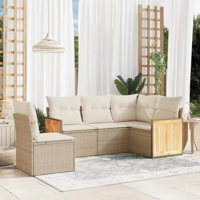 vidaXL 5-delige Loungeset met kussens poly rattan beige, foto 2
