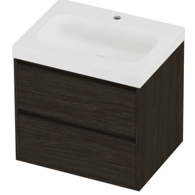 Proline Haga Badmeubelset Polystone Mezza 1 Kraangat Greeploos 60x46x58 cm Mat White Mokka Oak Eiken