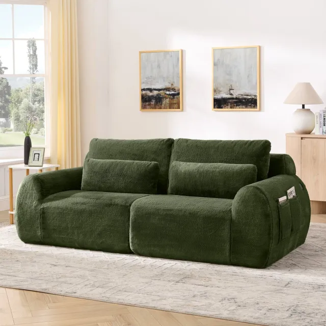 REDOM 2-Zitsbank met USB-aansluiting en zijvak - Moderne loungebank voor woonkamer of slaapkamer - Schuim - Groen - 208 x 101 x 81 cm Groente