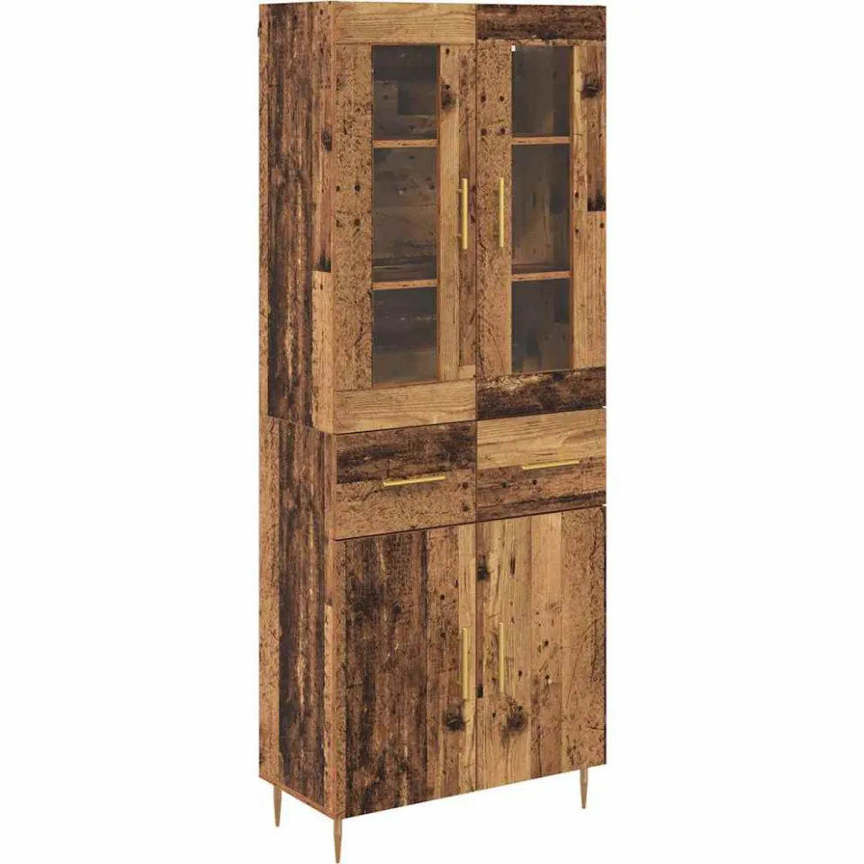 vidaXL Hoge kast 2 st Oudhout 69,5 x 34 x 180 cm Bewerkt hout bruin, foto 3