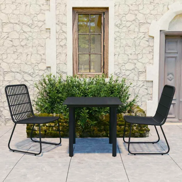 vidaXL 3-delige Tuinset poly rattan en glas zwart, foto 2