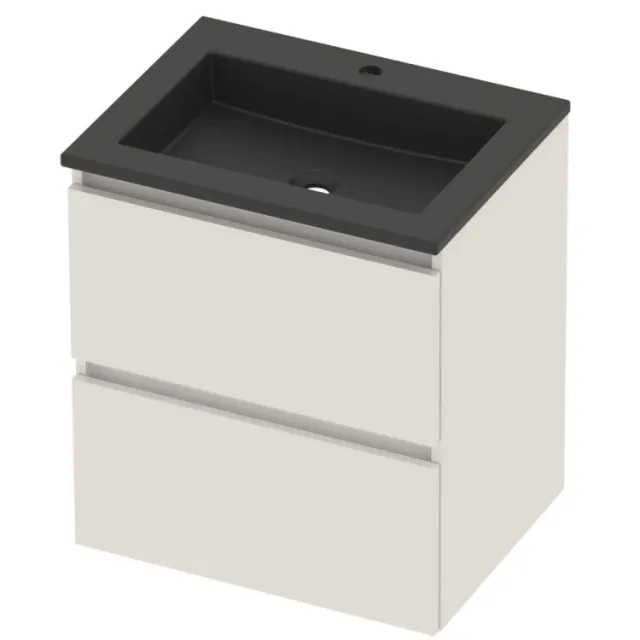 Basic-Line Aura 46 Badmeubelset Acryl 1 Kraangat Greeploos 60x46x62 cm Ice White Mat Zwart