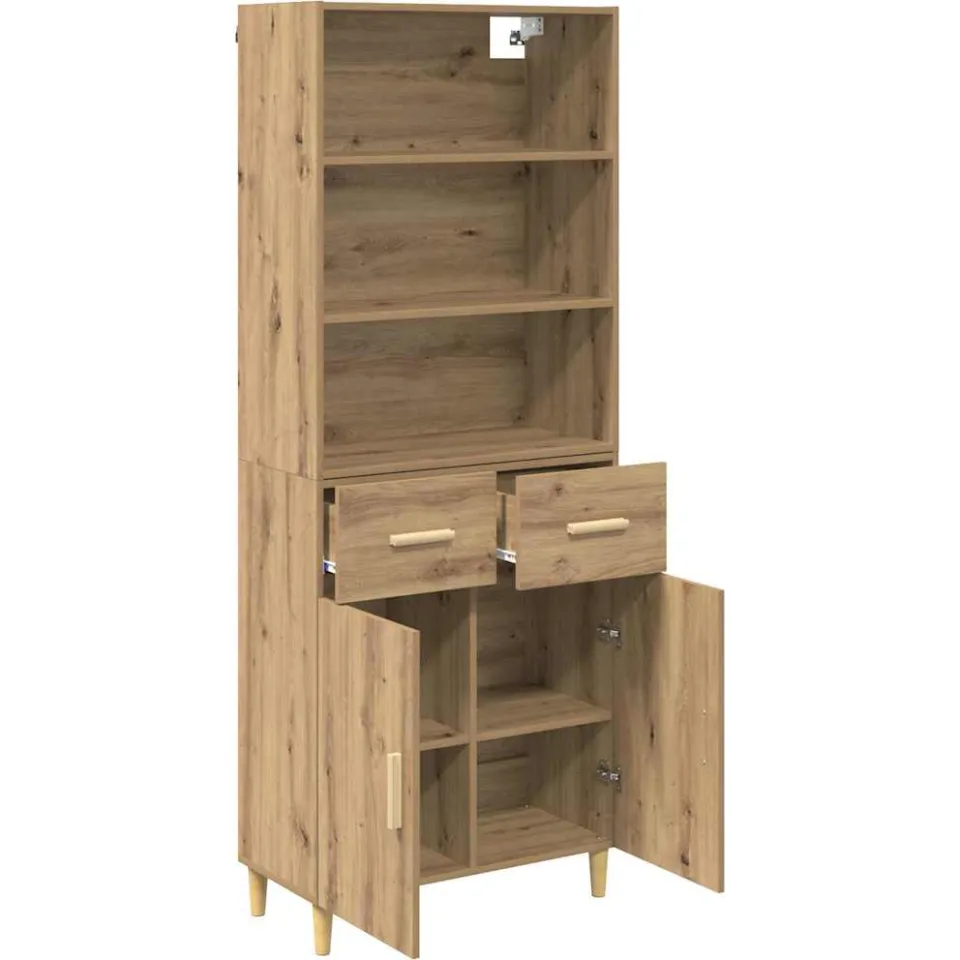 vidaXL Hoge kast Artisan Eiken 69,5 x 34 x 180 cm Bewerkt hout Bruin