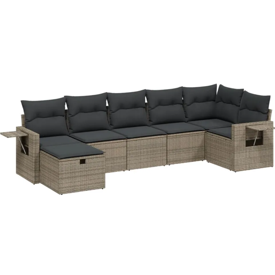 vidaXL 7-delige Loungeset met kussens poly rattan grijs