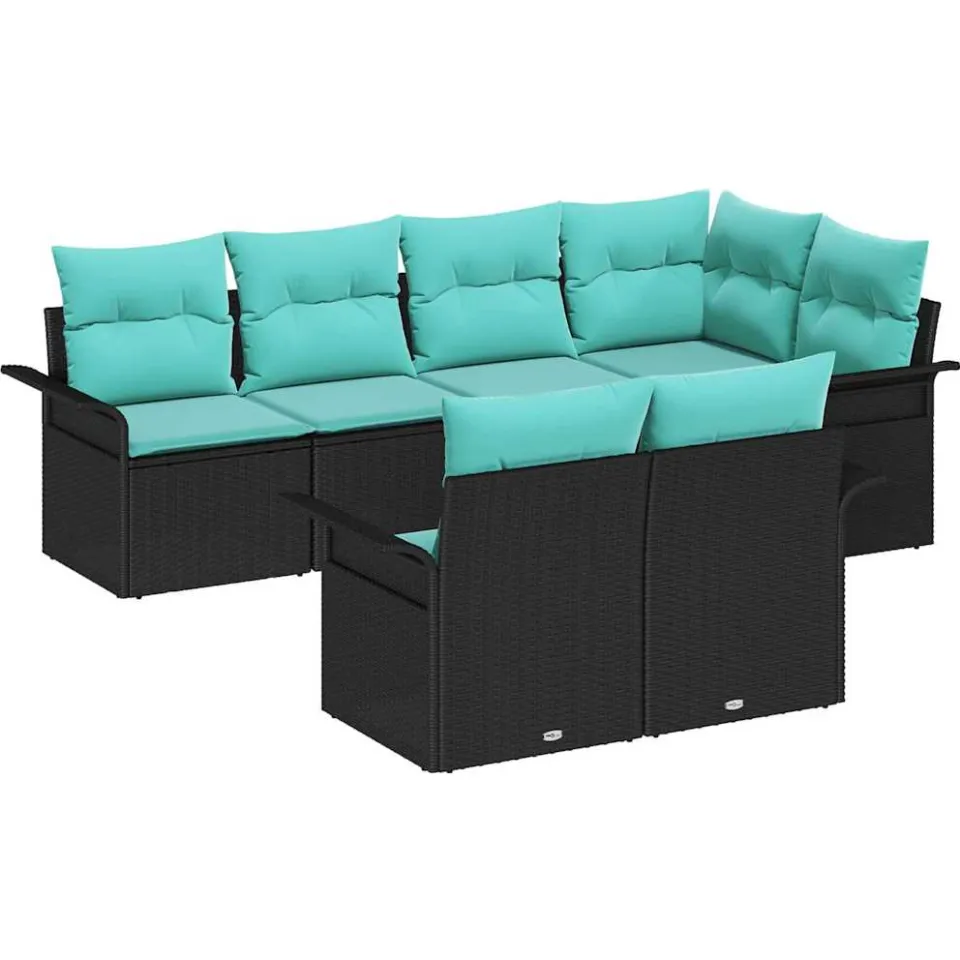 vidaXL Tuin Sofa Set 7 st Zwart Poly riet, foto 4