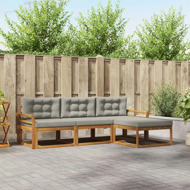 vidaXL Buiten bankenset 4 st 4-zits Naturel en lichtgrijs