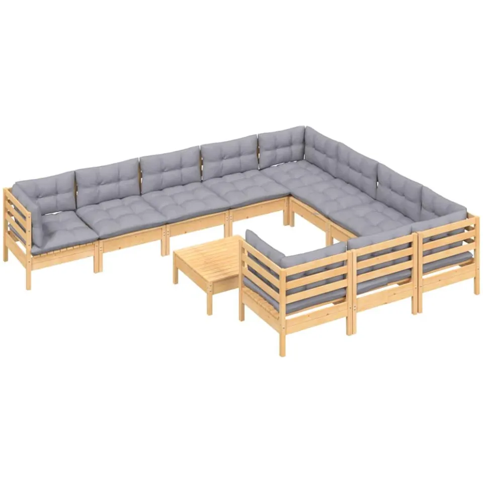 vidaXL 11-delige Loungeset met grijze kussens grenenhout Grijs