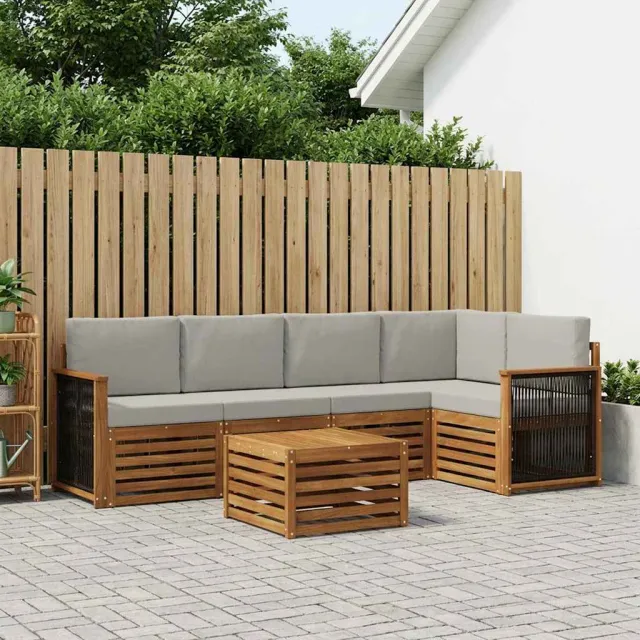 vidaXL Buiten bankenset 6 st 5-zits Naturel en lichtgrijs