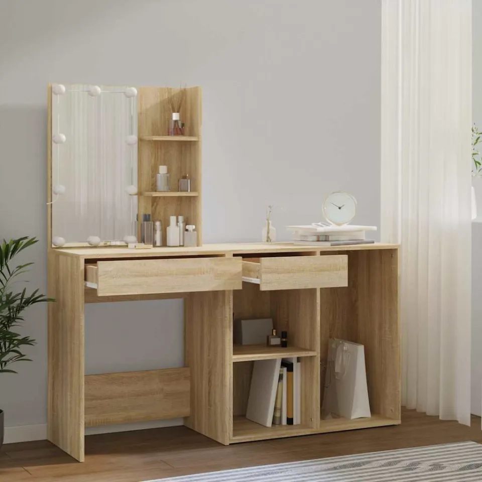 vidaXL Kaptafel met kastje en LED's bewerkt hout sonoma eikenkleurig, foto 3