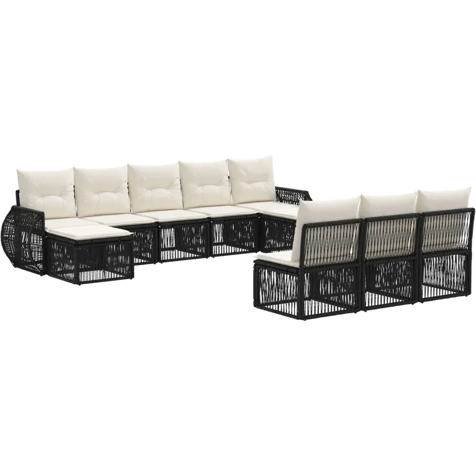 vidaXL Tuinbankenset 10 st 10-zits Zwart en Cream Wit poly rattan, foto 3