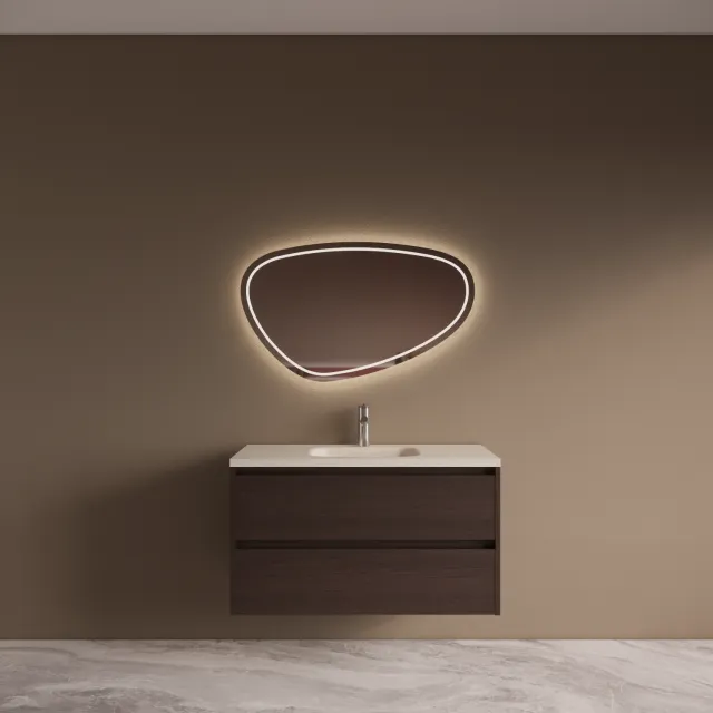Boss & Wessing BWS Riga Bruin Eiken Badmeubelset Met Wastafel 100 cm Travertin Sintered Stone Keramisch