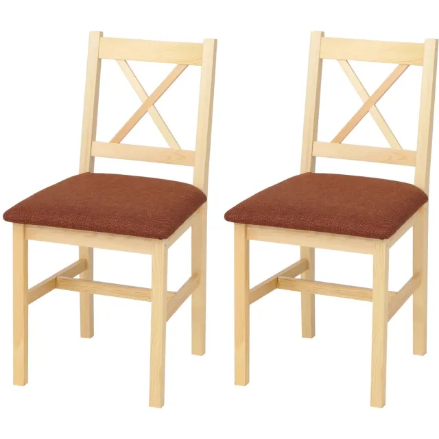 MCW Set van 2 eetkamerstoelen MCW-F77, leunstoel keukenstoel stoel, massief hout stof landhuis ~ naturel bekleding terracotta