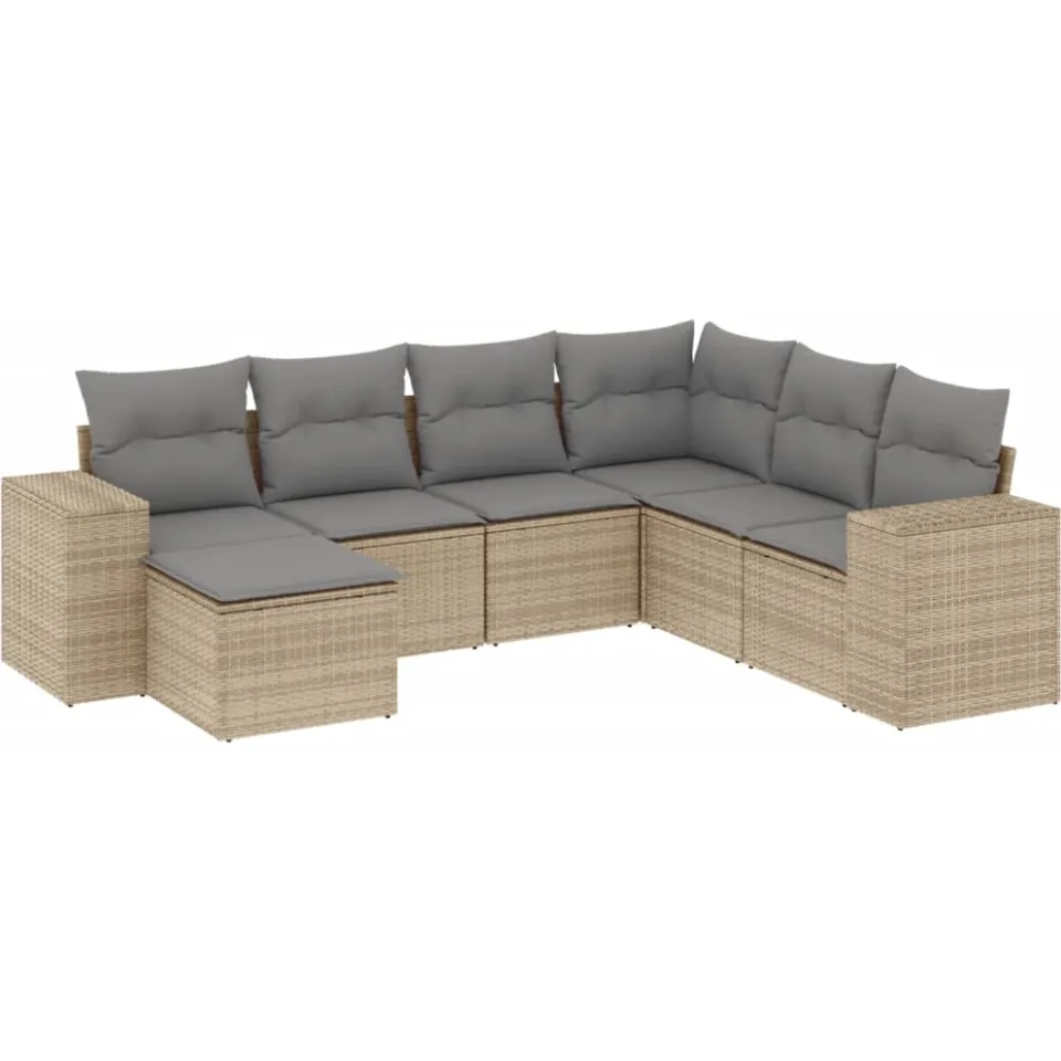 vidaXL 7-delige Loungeset met kussens poly rattan beige, foto 3