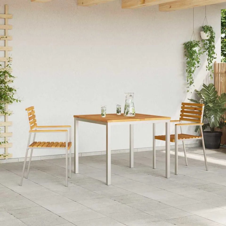 vidaXL Tuin eettafelset 3 st Massief acaciahout en roestvrij staal, foto 3