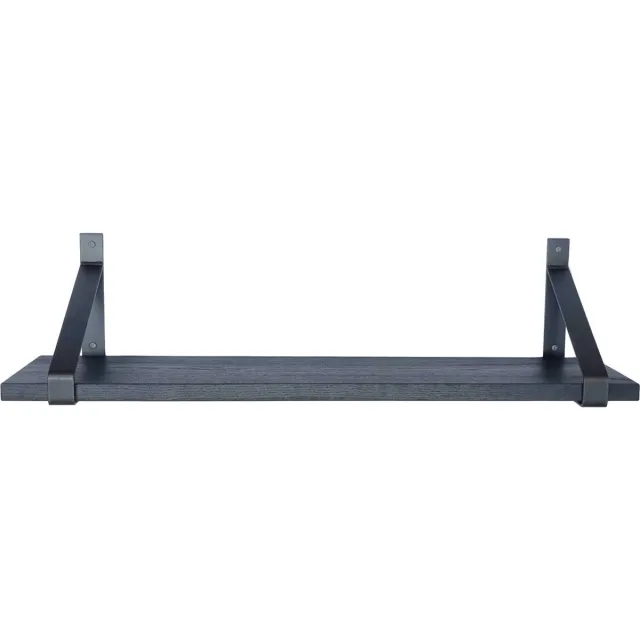 GoudmetHout Wandplank Industrieel - 220 x 25 cm Muurplank - Zwart Eiken Hout - Decoratie Wandrek & Boekenrek - Hangplank Keuken - Wall Shelf + 2 Mat Blanke Plankdragers van Staal