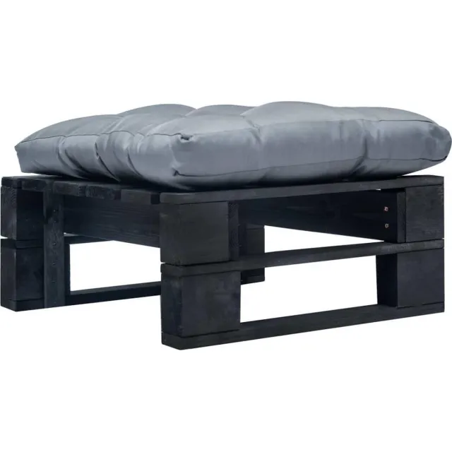 vidaXL Tuinpoef - met - grijs - kussen - pallet - hout - zwart Zwart en grijs