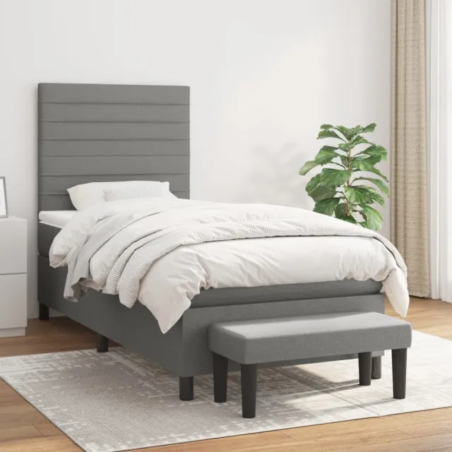 vidaXL Boxspring met matras stof donkergrijs 80x200 cm grijs
