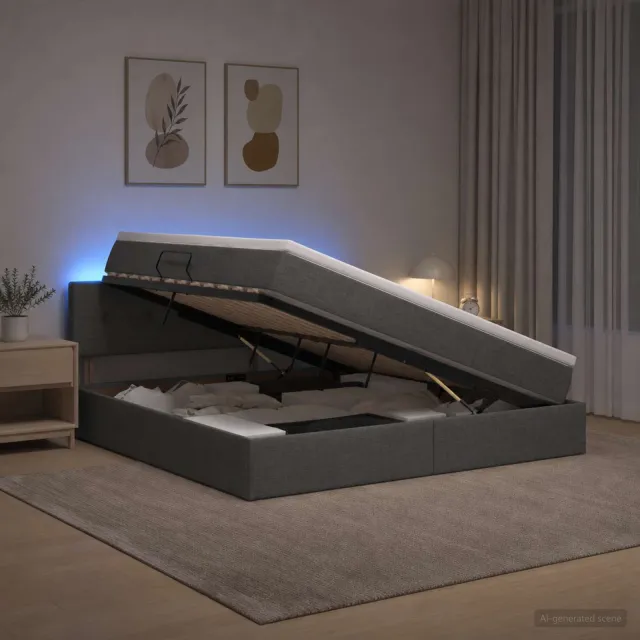 vidaXL LED Opslagbed met Matras Donkergrijs 140 x 190 cm Stof