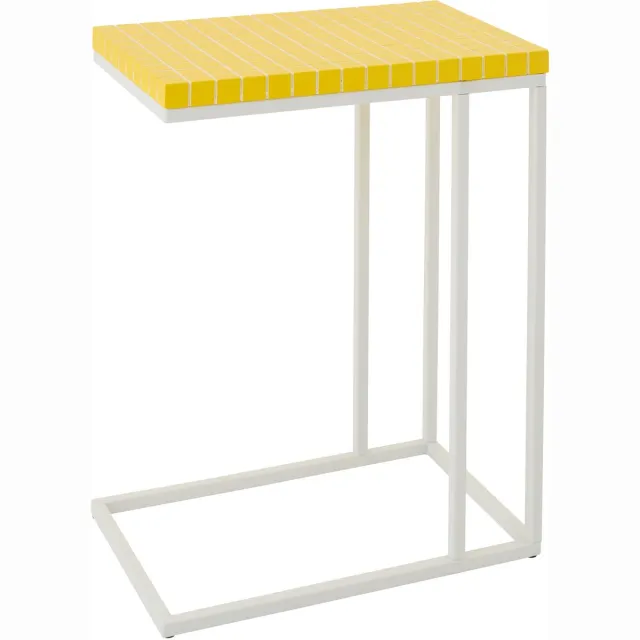 J-Line bijzettafel Rechthoek Geruit - ijzer - geel/wit