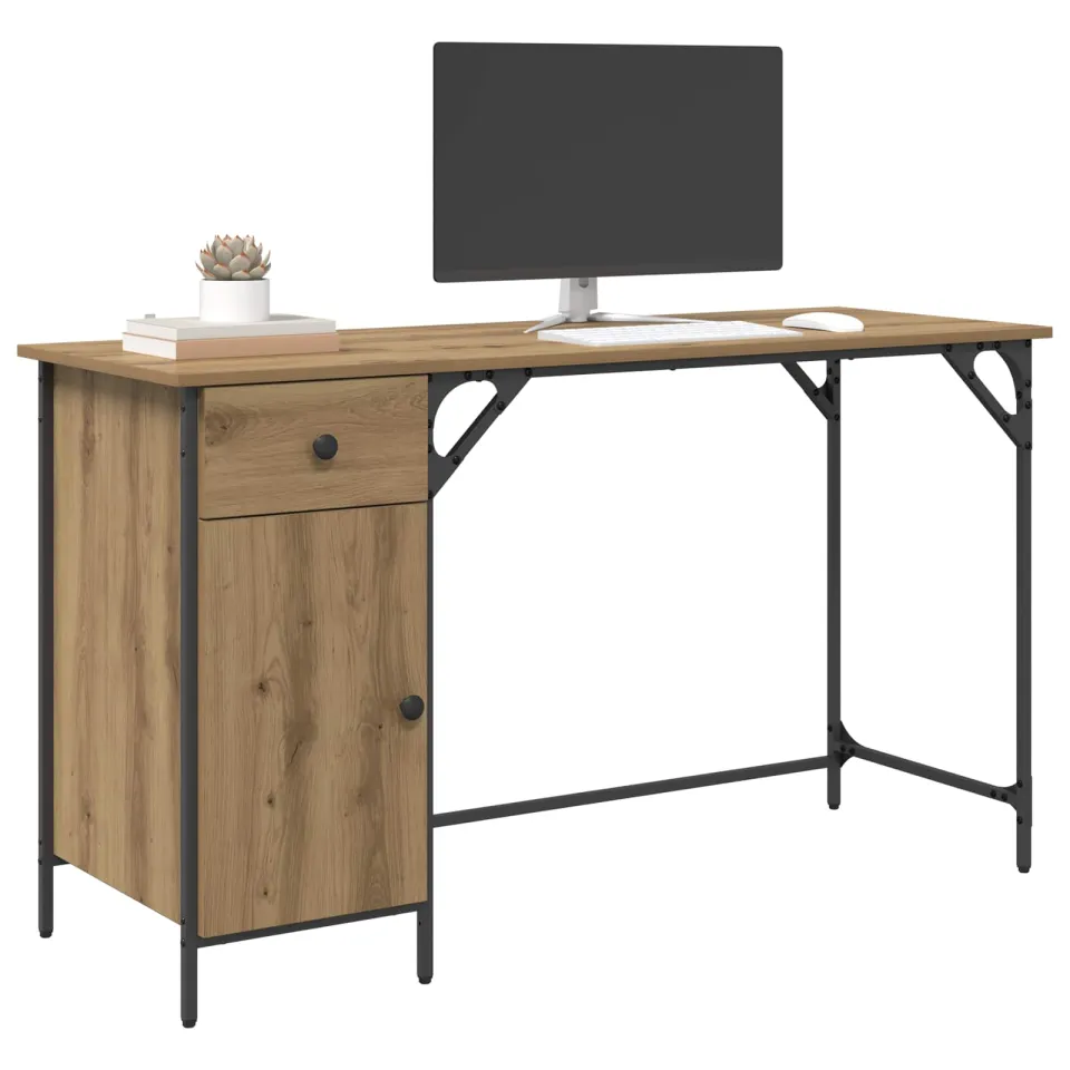 vidaXL Computerbureau Artisan Eiken 131 x 48 x 75 cm Bewerkt hout Bruin