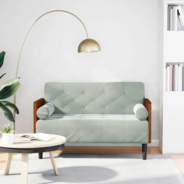 vidaXL Loveseat bank met bolsters kussens lichtgrijs 110 cm fluweel