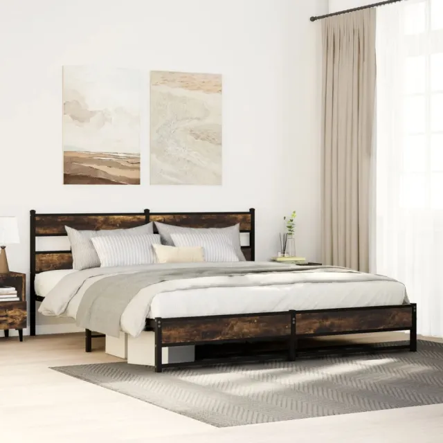 vidaXL Bedframe zonder matras metaal gerookt eikenkleurig 193x203 cm