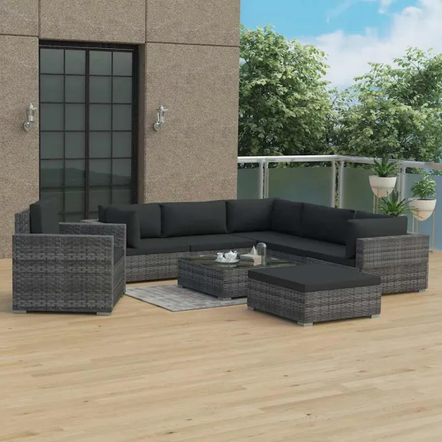 vidaXL 8-delige Loungeset met kussens poly rattan grijs, foto 2