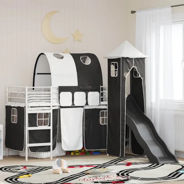 vidaXL Stapelbed voor kinderen Wit en zwart 100 x 190 cm Metaal