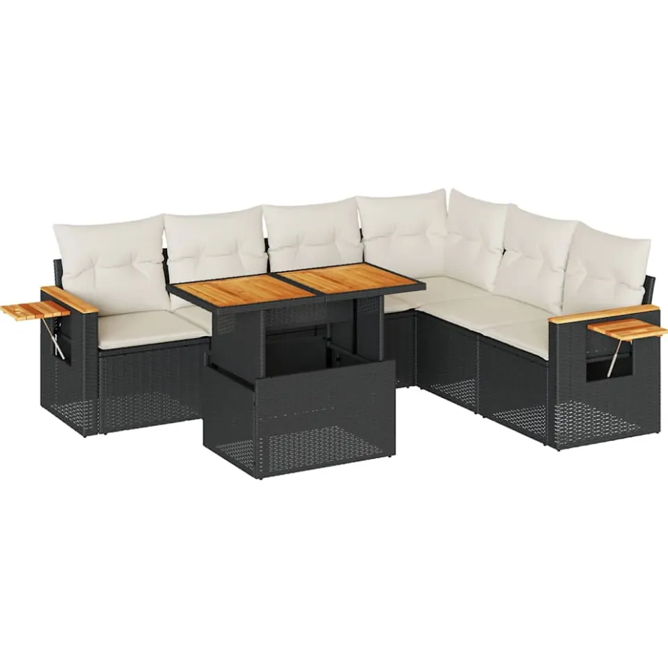 vidaXL 7-delige Loungeset met kussens poly rattan acacia zwart, foto 3