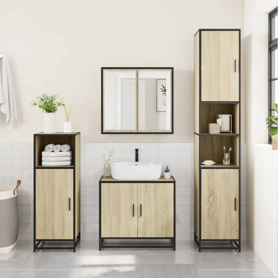 vidaXL 4-delige Badkamermeubelset bewerkt hout sonoma eikenkleurig, foto 4