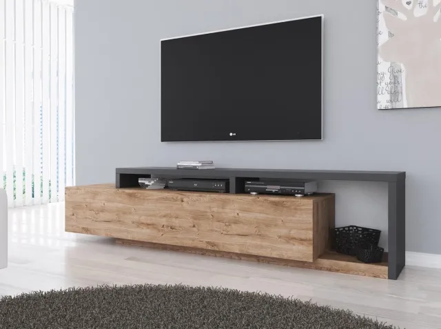 MEUBELLA TV-Meubel Bello - Eiken - Antraciet - 219 cm Antraciet|Bruin