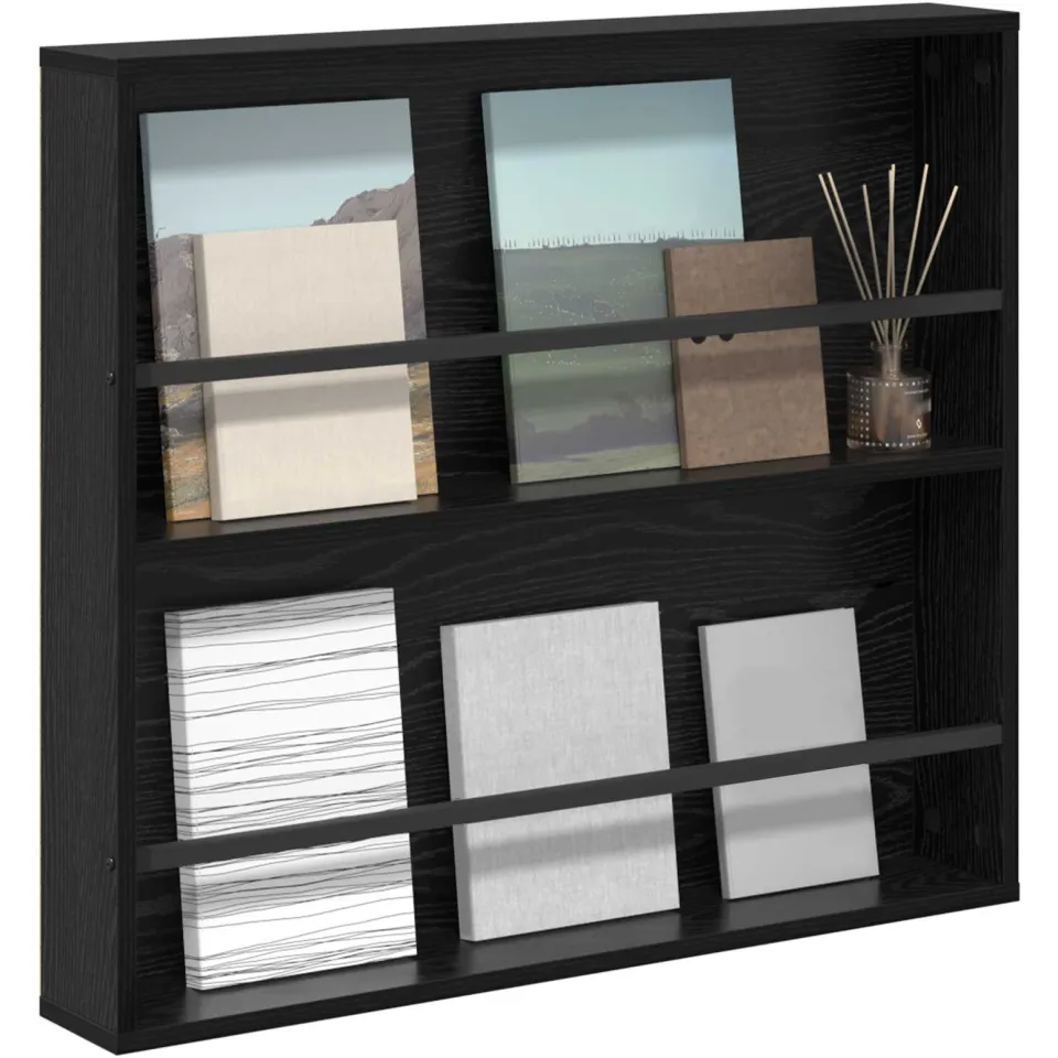 vidaXL Tijdschrift Rek Zwart Eiken 80 x 12 x 70 cm Bewerkt hout, foto 3