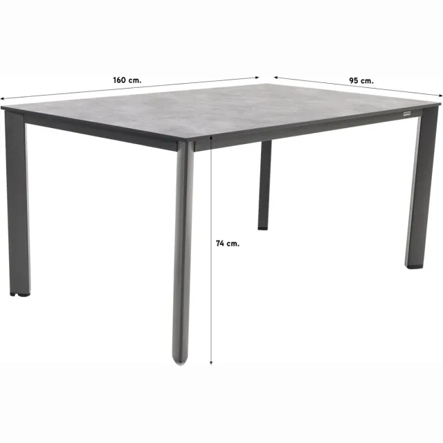 Kettler Edge tuintafel 160x95 cm. - HPL antraciet Antraciet/Grijs