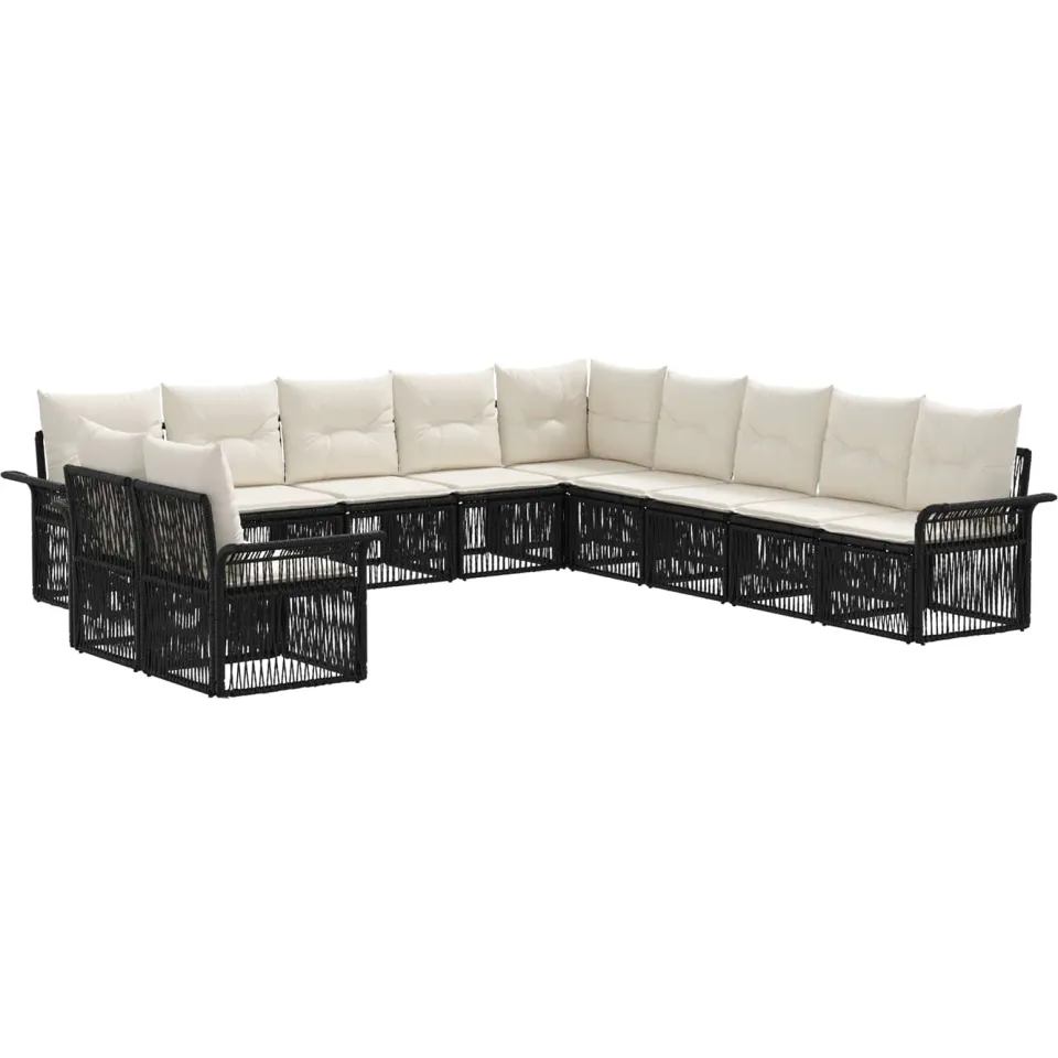 vidaXL Tuinbankenset 11 st 11-zits Zwart poly rattan, foto 3