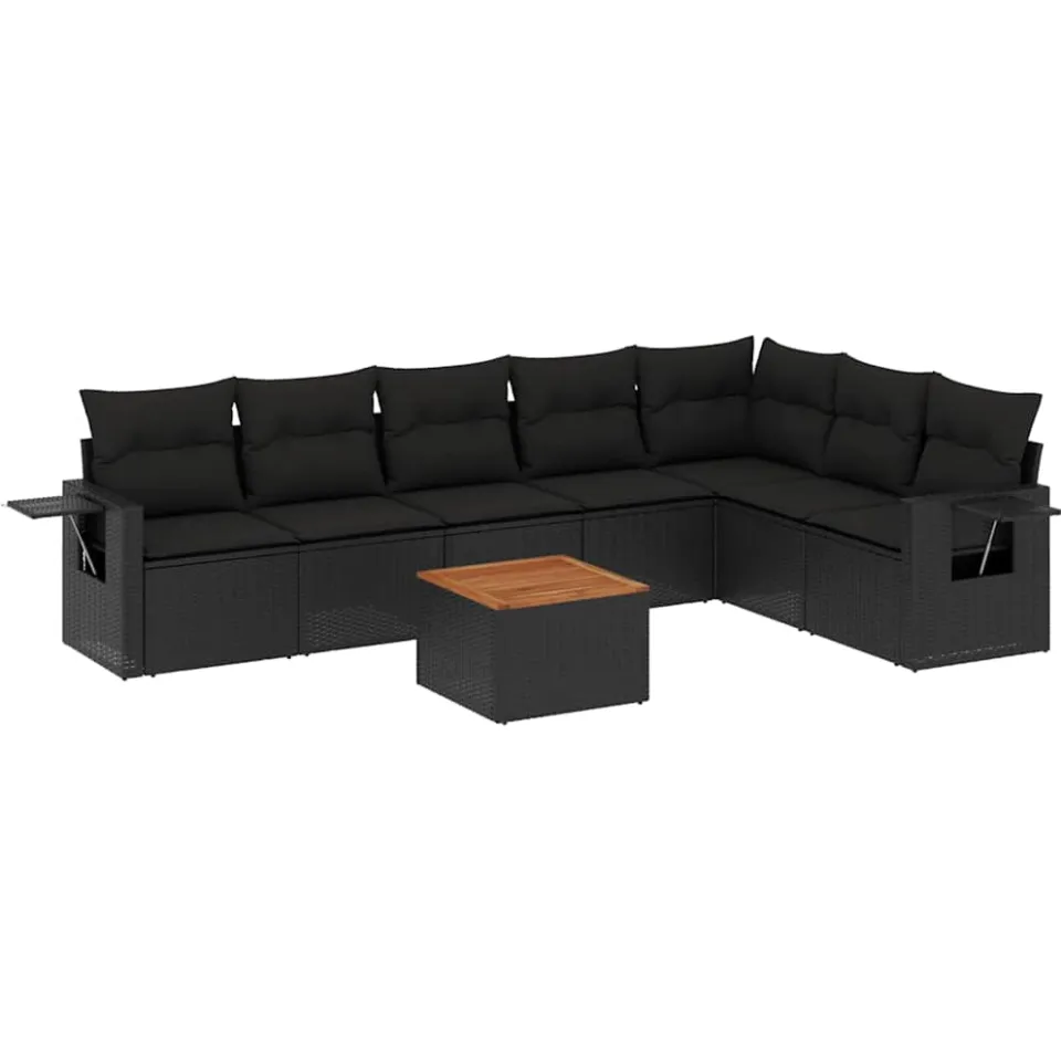 vidaXL 8-delige Loungeset met kussens poly rattan zwart, foto 3