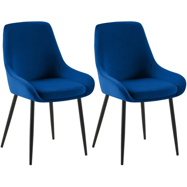 CLP Elmira Set van 2 eetkamerstoelen - Klassiek - Met rugleuning - Met armleuning - Met rugleuning - Velvet - zwart/donkerblauw