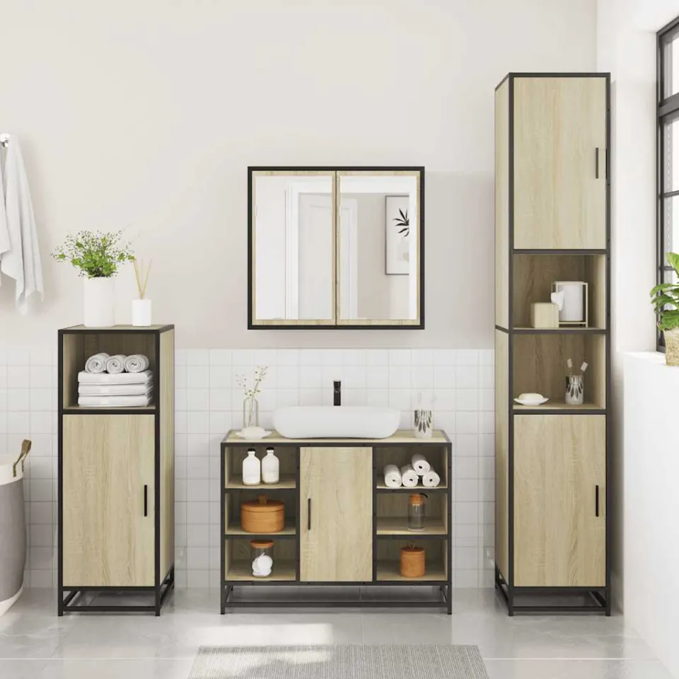 vidaXL 4-delige Badkamermeubelset bewerkt hout sonoma eikenkleurig, foto 4