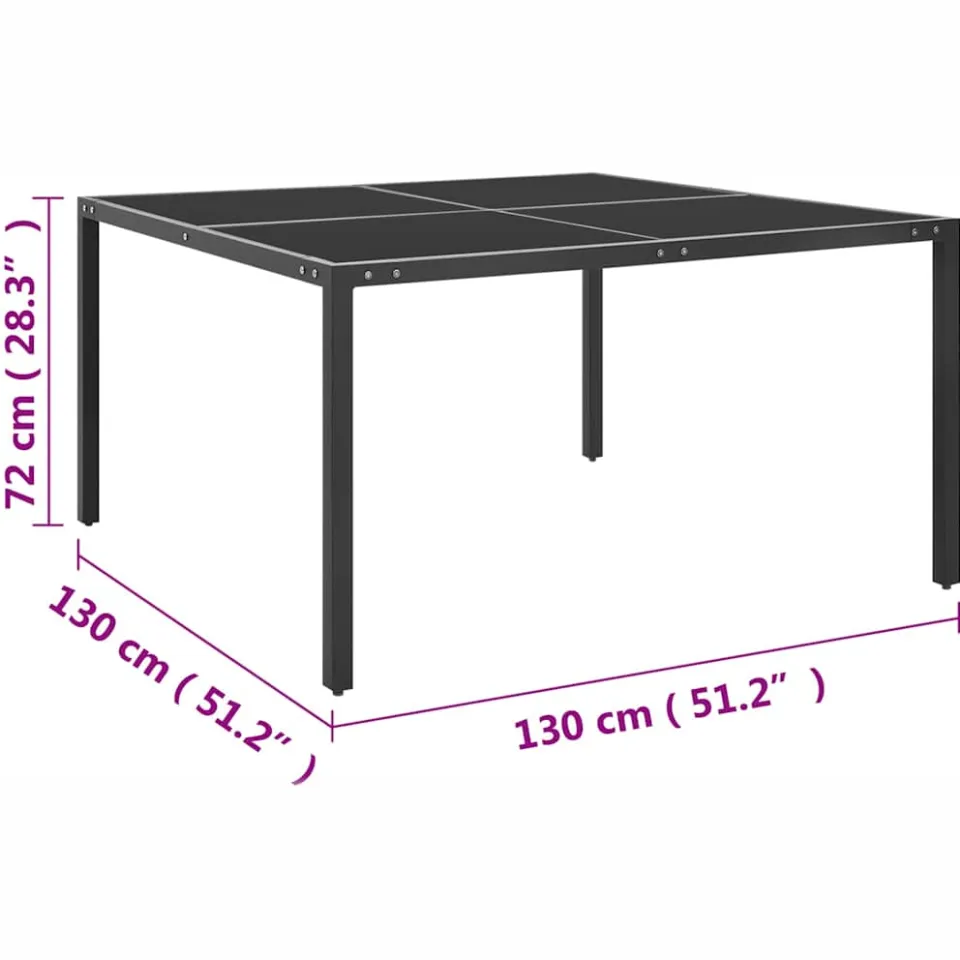 vidaXL Tuintafel 130x130x72 cm staal en glas antracietkleurig, foto 3