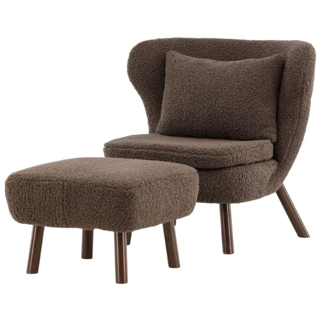 Nest of Nora Teddy fauteuil met poef - Comfortabele loungestoel - Bruin