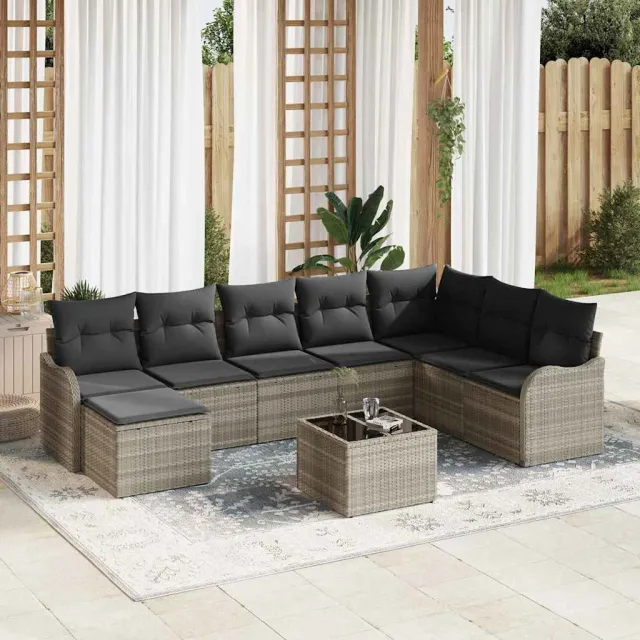 vidaXL Tuin Sofa Set 9 st Lichtgrijs poly rattan, foto 2