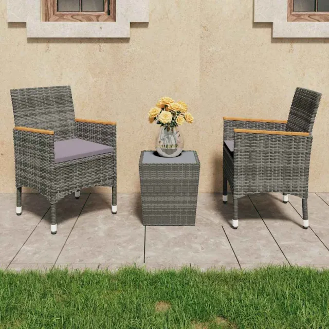 vidaXL 3-delige Bistroset poly rattan en acaciahout grijs, foto 2