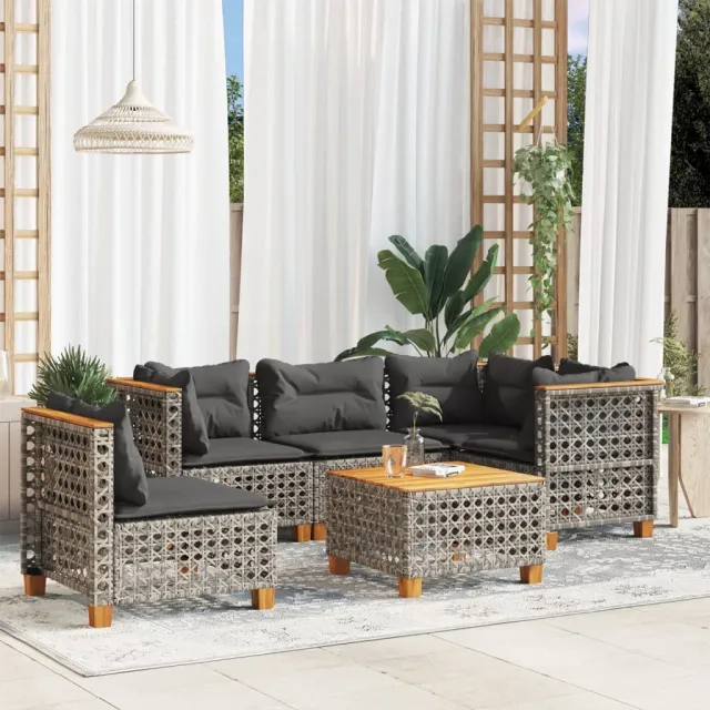 vidaXL 6-delige Loungeset met kussens poly rattan grijs, foto 2