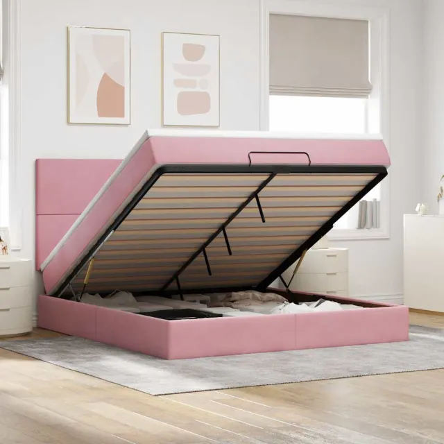 vidaXL Ottoman bed met matrassen en LED's 180x200cm fluweel roze
